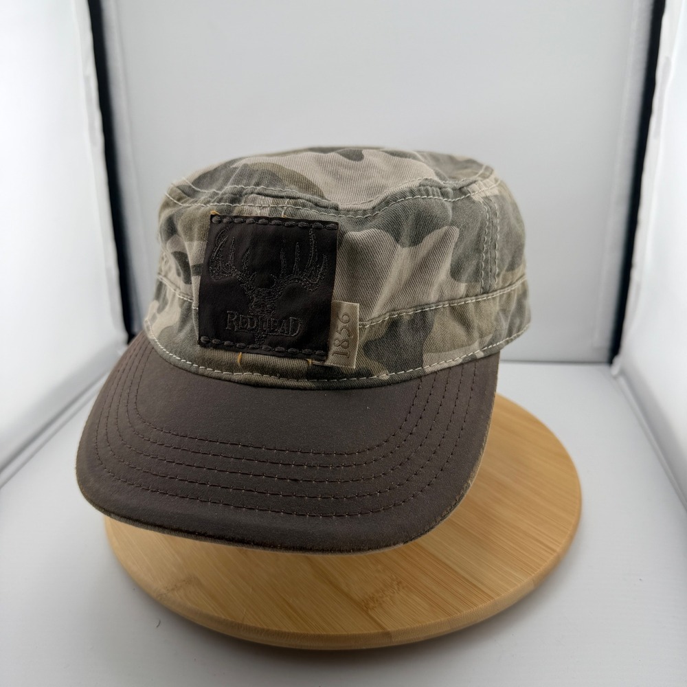 Rugged Camo Hunting Cadet Hat Leather Bill Deer Antler Patch Strapback Outdoors